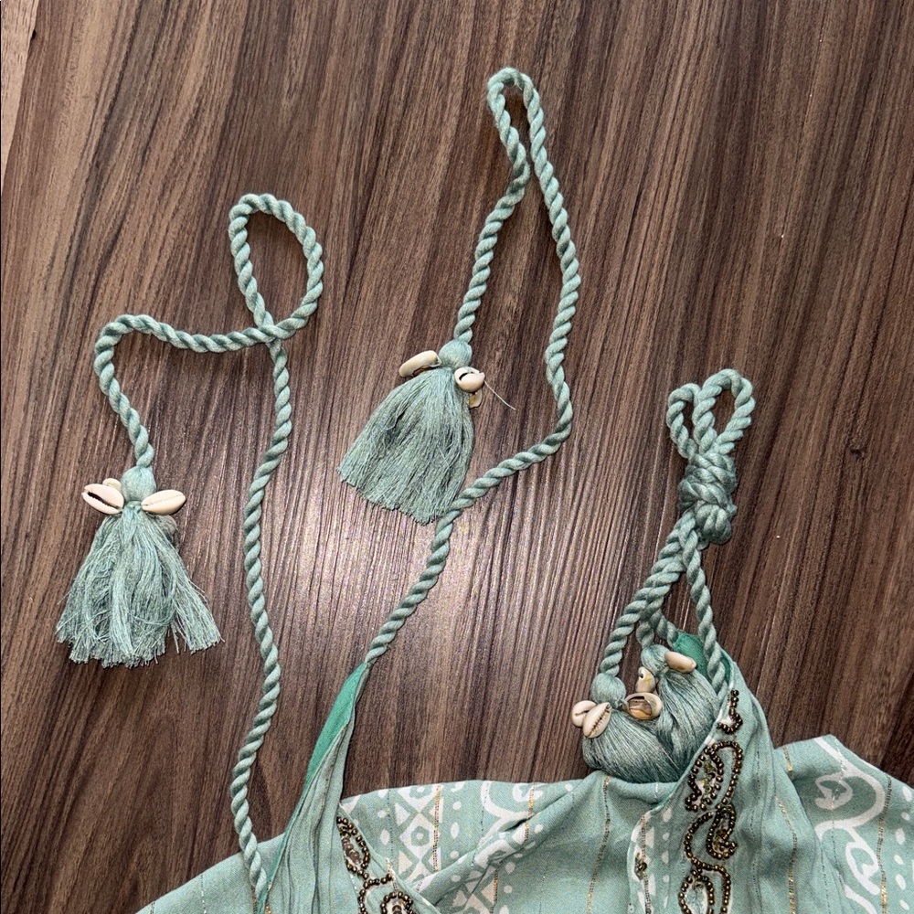 Boho Maxi Dress with Tassel Straps in Sage Green - Picture 10 of 10